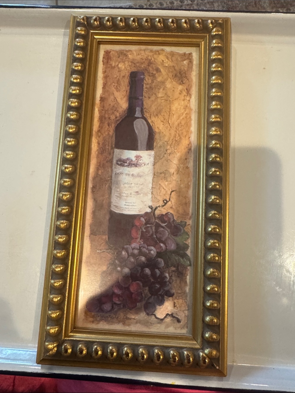 C. Winterle Olson Picture Framed Print Wine Bottle & Grapes Gold Frame